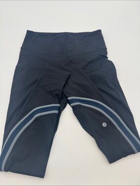 Lululemon Black Leggings with Blue Stripe Detail size 8